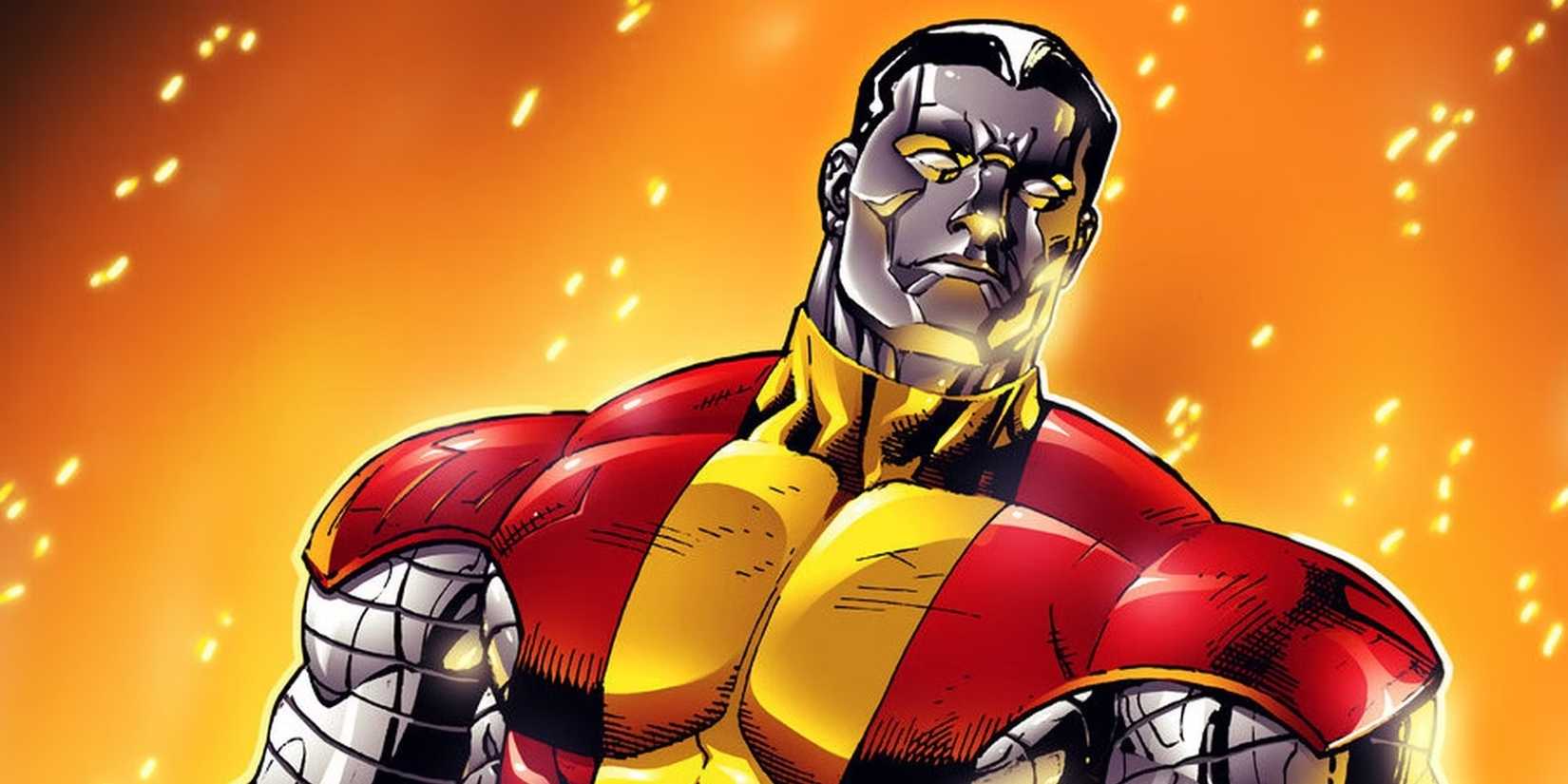 X-Men's Colossus stands in front of a fiery background