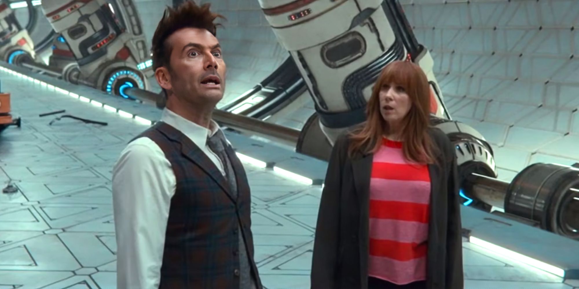 David Tennant as Fourteenth Doctor and Catherine Tate as Donna in Doctor Who Wild Blue Yonder