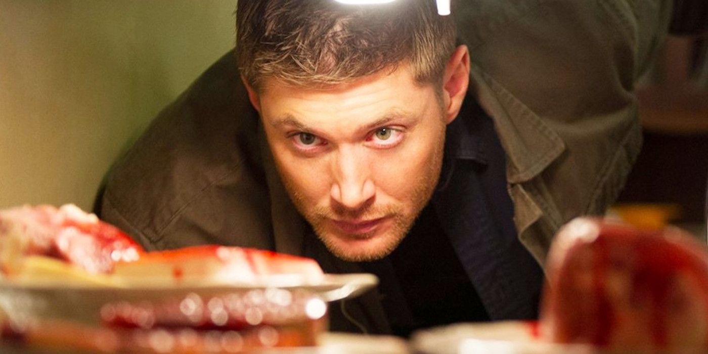 Jensen Ackles as Dean Winchester looking at pie in the fridge in Supernatural