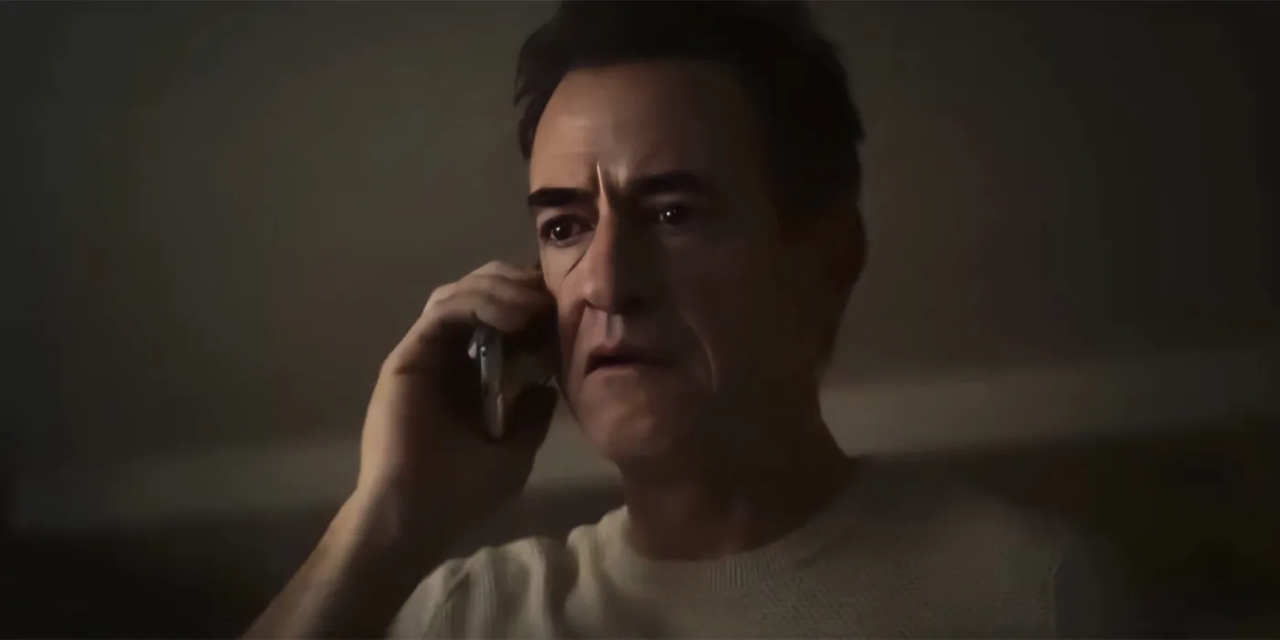 Dermot Mulroney as Harry getting bad news on phone in Ruthless