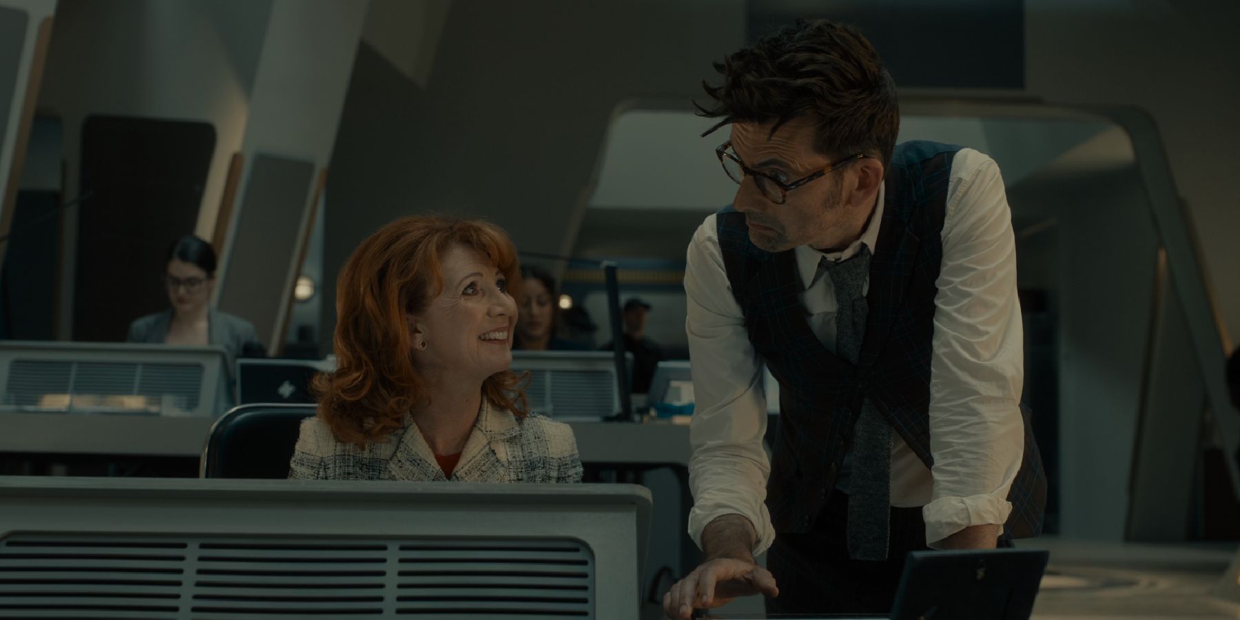 Bonnie Langford and David Tennant as Mel and the Fourteenth Doctor