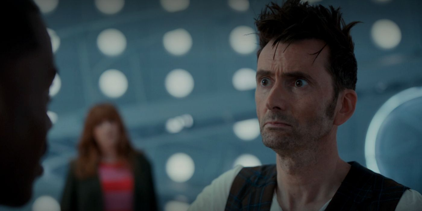 David Tennant as the Fourteenth Doctor looking glum in Doctor Who