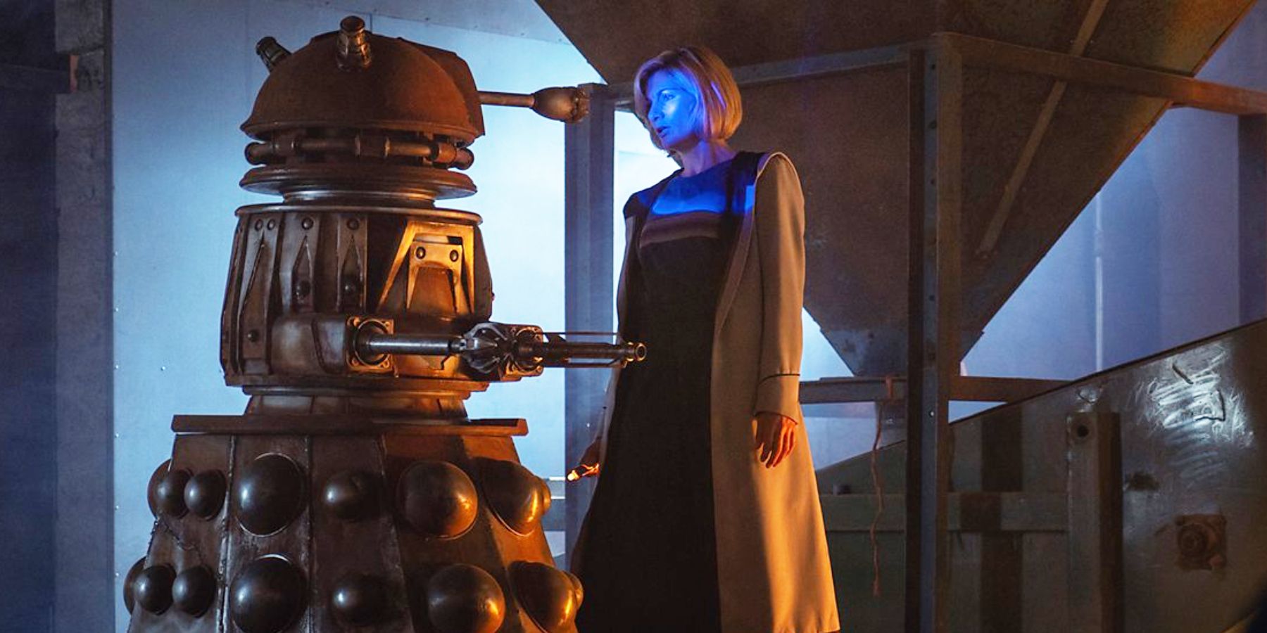 Jodie Whittaker's Thirteenth Doctor standing next to a Dalek in Doctor Who