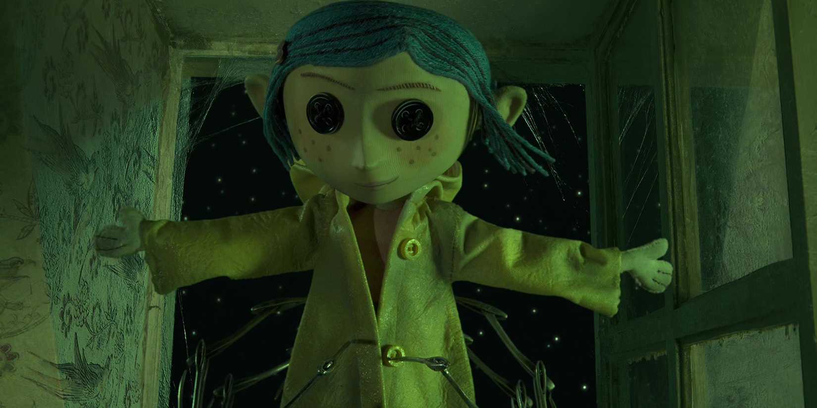 Coraline as a button-eyed doll in coraline