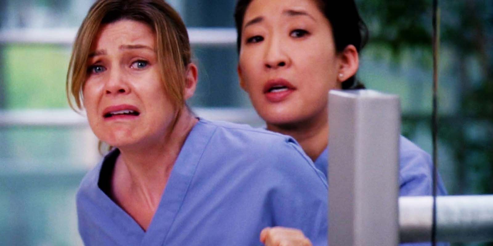 Ellen Pompeo as Meredith Grey and Sandra Oh as Cristina Yang in Grey's Anatomy season 6 episode 24