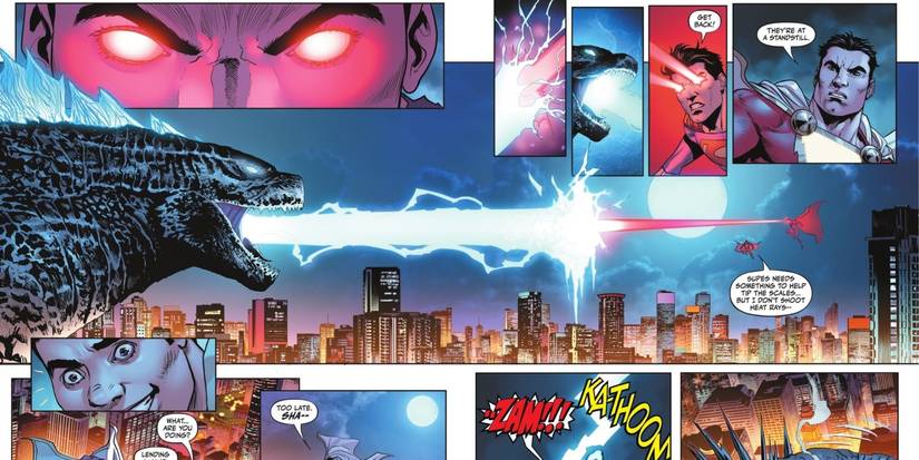Godzilla fighting Superman.