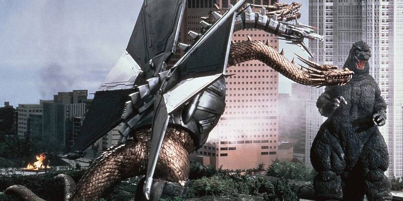 Godzilla vs King Ghidorah in a park in 1991 movie.