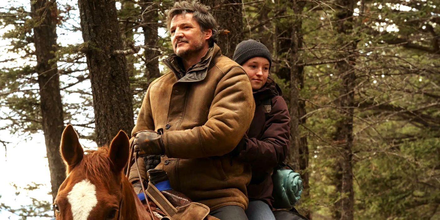 Pedro Pascal as Joel and Bella Ramsey as Ellie in a scene from The Last of Us.