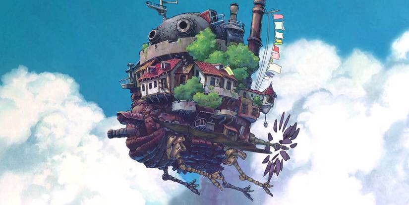 Howl's Moving Castle flies through the clouds.