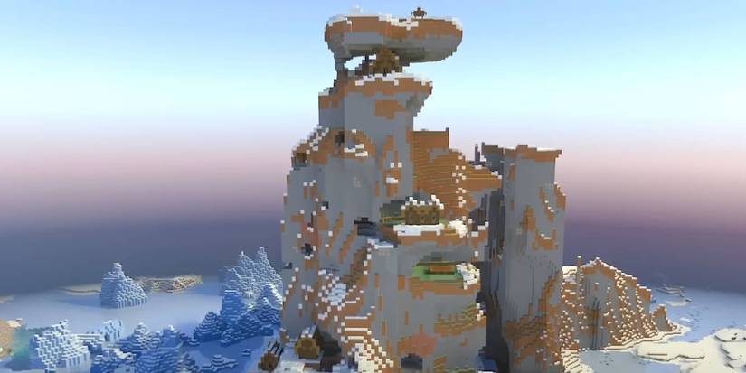 View of the Minecraft Snow Mountain Village World Seed,