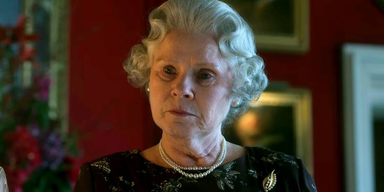 Imelda Staunton as Queen Elizabeth II Looking Grave in The Crown Season 6 Episode 9