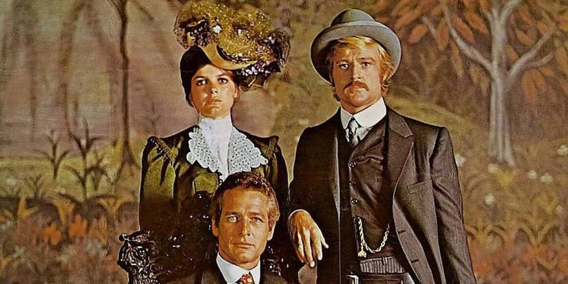 Robert Redford's Final Gift To The Western Genre, Dark Winds, Is A Work Of Genius 3 Katherine Ross as Etta Place, Paul Newman as Butch Cassidy, and Robert Redford as the Sundance Kid in a front-facing pose while dressed nicely in front of a forest background in Butch Cassidy and the Sundance Kid