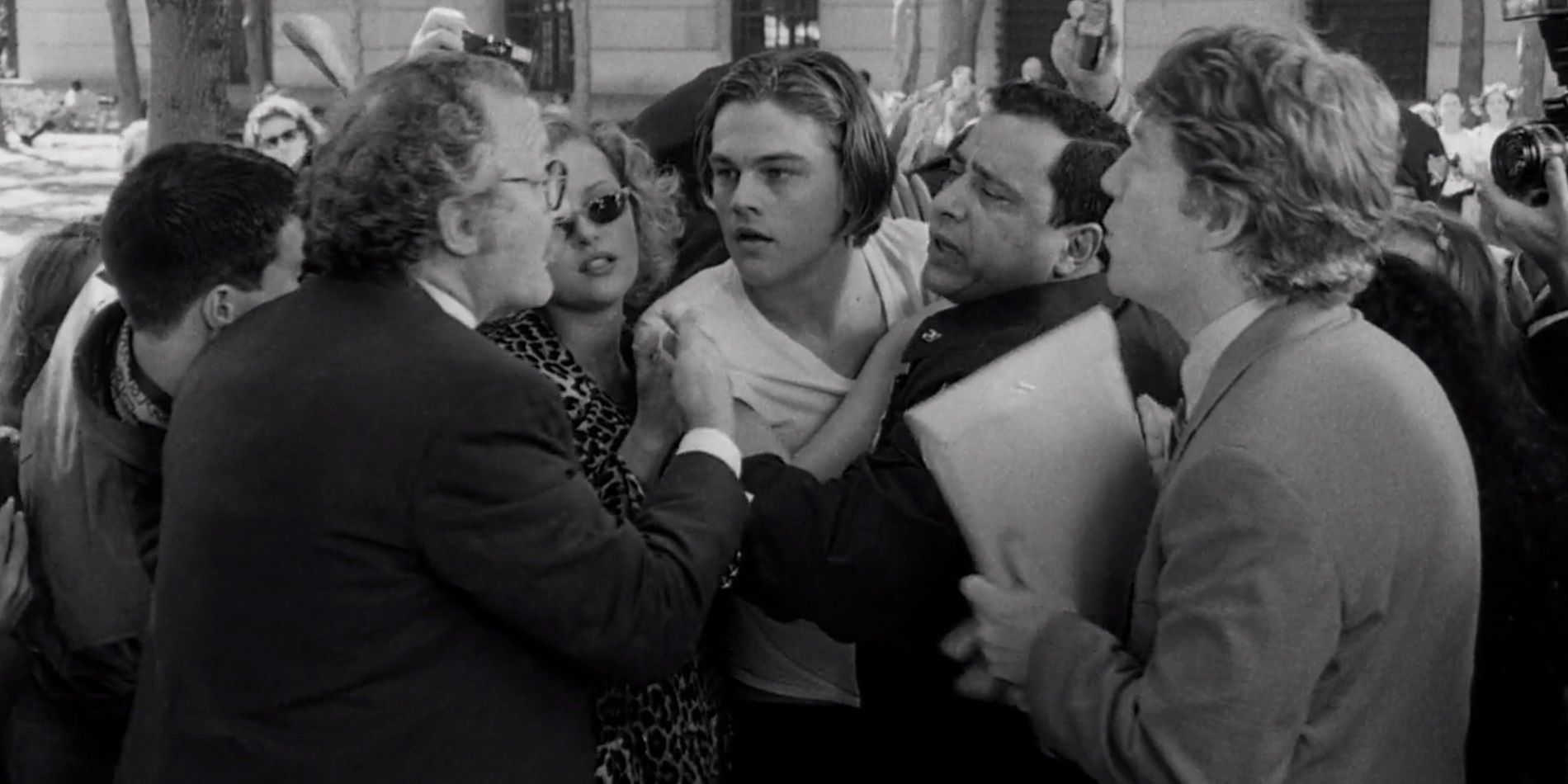 Leonardo DiCaprio getting swarmed by paparazzi in Woody Allen's Celebrity.