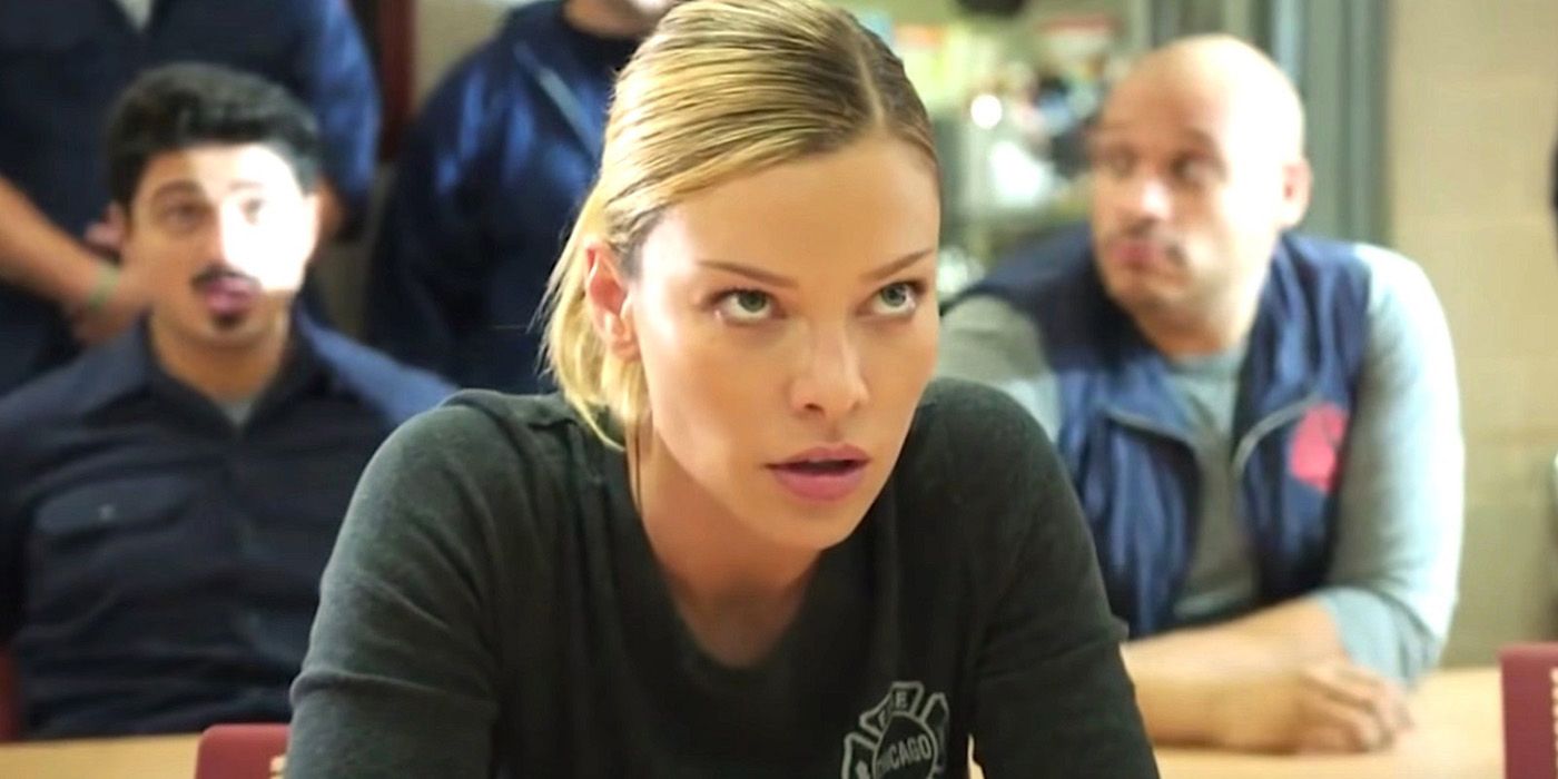 Leslie Shay (Lauren German) in a meeting looking annoyed on Chicago Fire.