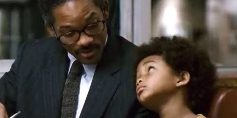 Chris (Will Smith) and Carl Jr. (Jaden Smith) on public transportation in The Pursuit of Happyness