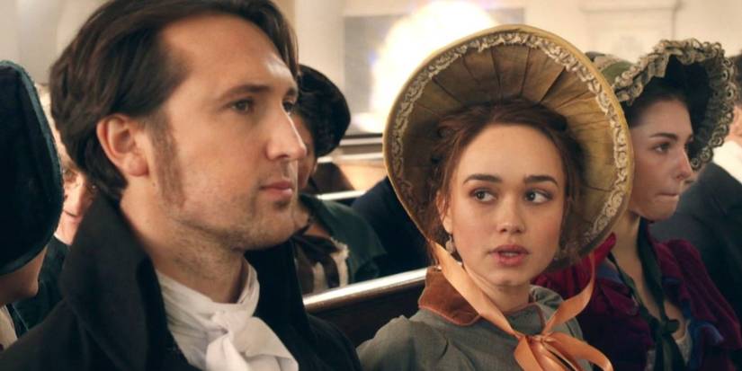 Charlotte (Rose Williams) e Charles (Alexander Vlahos) em uma igreja na 3ª temporada de Sanditon