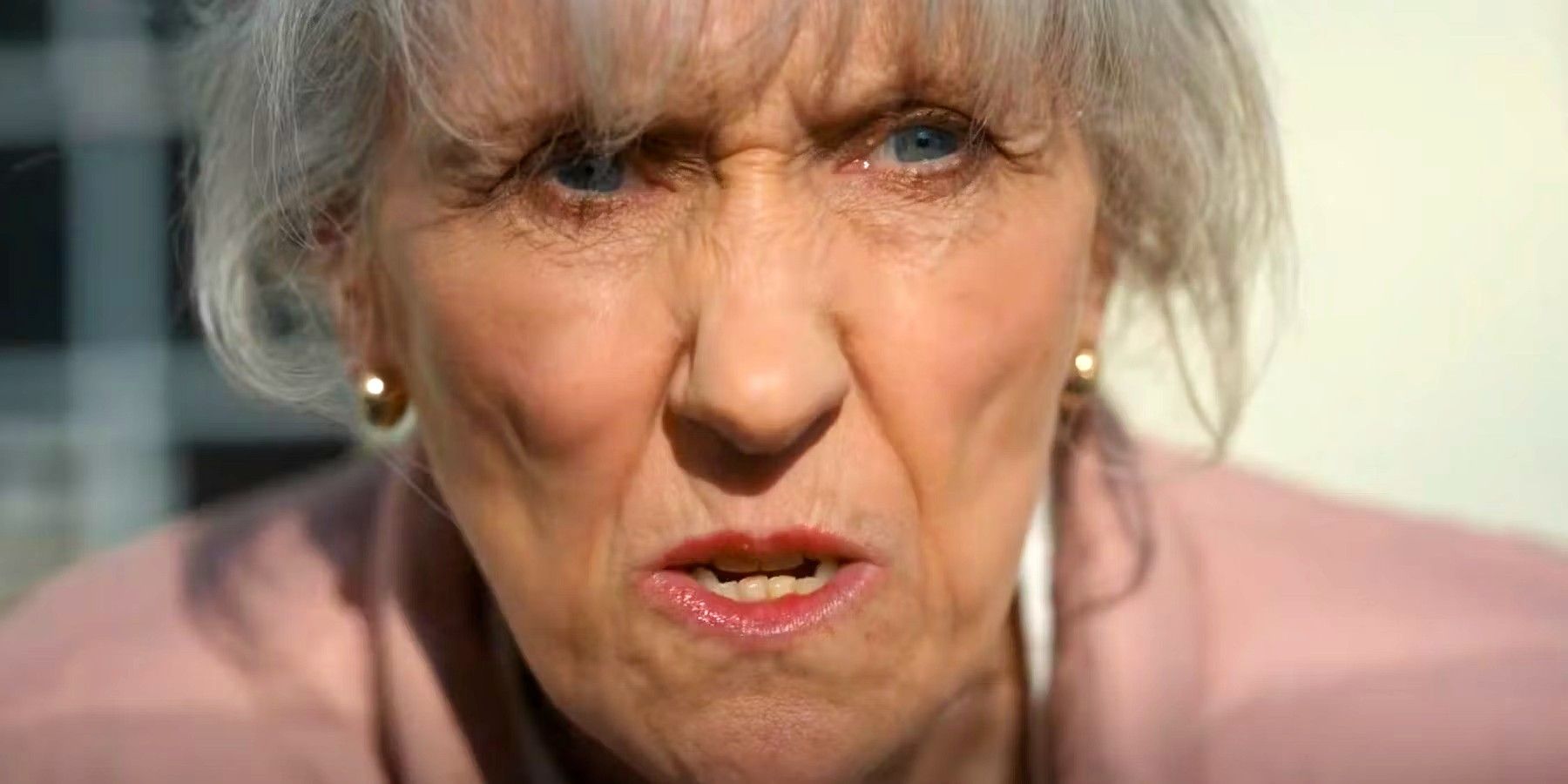 Anita Dobson as Mrs. Flood looking angry in Doctor Who 2023 Christmas special The Church on Ruby Road.