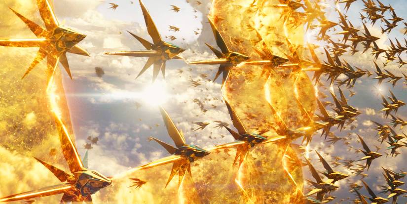 Nova Corps ships forming a barrier in Guardians of the Galaxy