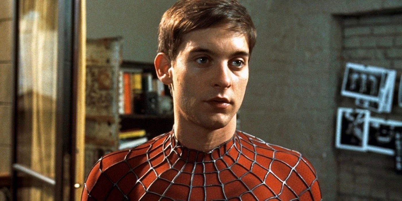 Tobey Maguire As Peter Parker Wearing Spider-Man Costume Without The Mask In Spider-Man Movie