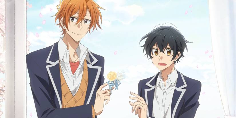 Sasaki and Miyano main characters anime banner standing close
