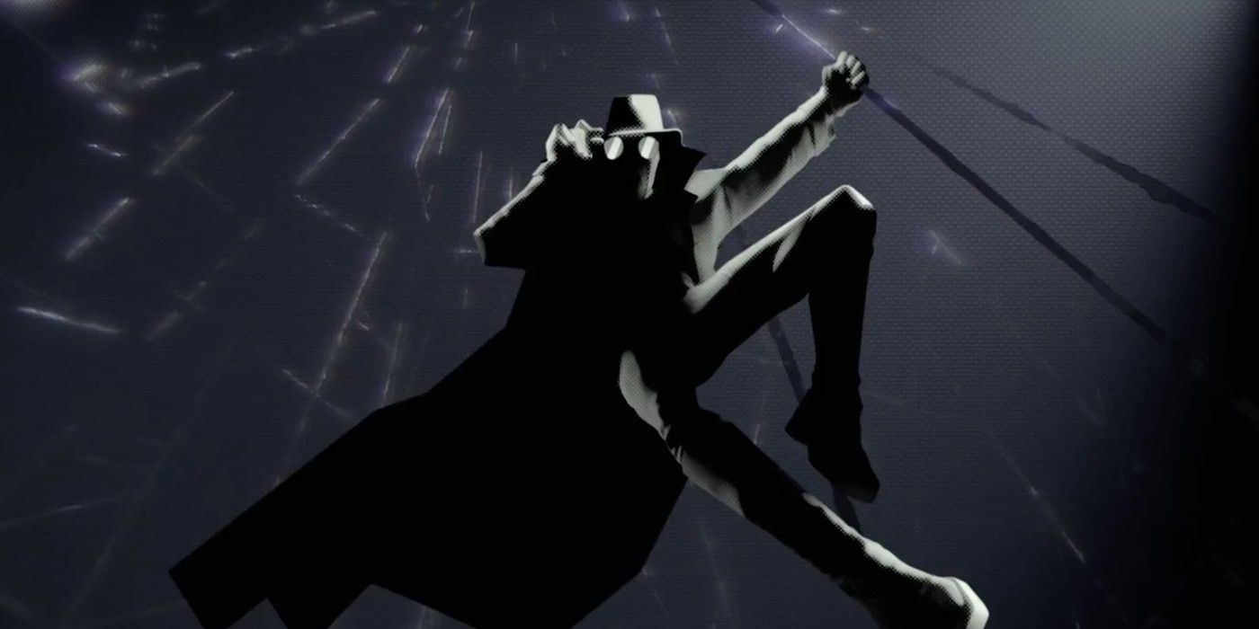 Spider-Man Noir in Spider-Man: Into the Spider-Verse holding his hat