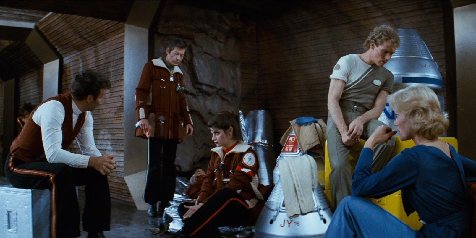 Star Trek II: The Wrath of Khan. Genesis Project on Regula I. William Shatner as Admiral James T. Kirk, DeForest Kelley as Dr Leonard 'Bones' McCoy, Kirstie Alley as Saavik, Merritt Butrick as David Marcus, Bibi Besch as Carol Marcus.