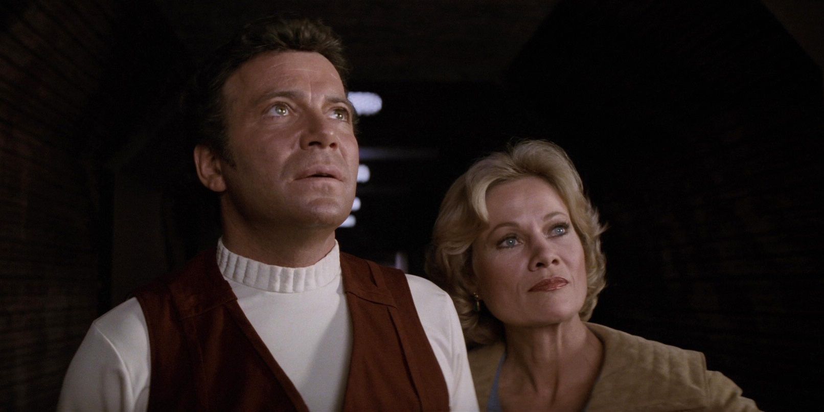 Star Trek II: The Wrath of Khan. William Shatner as Admiral James T. Kirk and Bibi Besch as Dr. Carol Marcus.