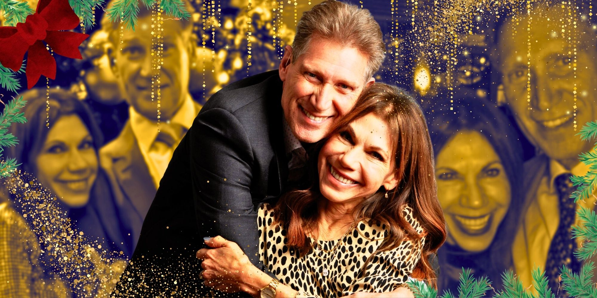 The Golden Bachelor's Gerry Turner & Theresa Nist with Holiday background