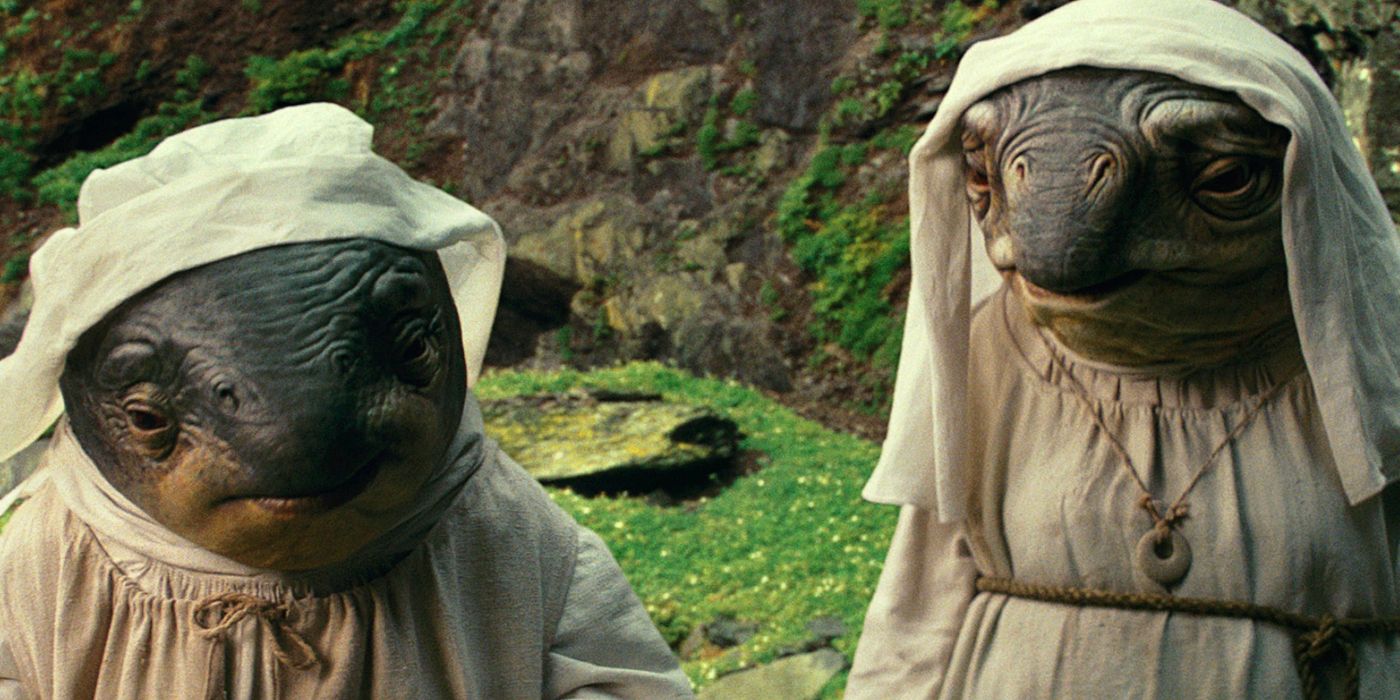 Two Caretakers standing on Ahch-To in Star Wars: The Last Jedi