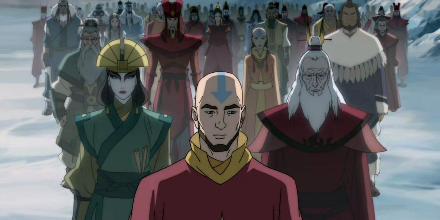 The Legend of Korra still featuring Aang, Kyoshi, Roku, Yangchen, Korruk and other Avatar spirits
