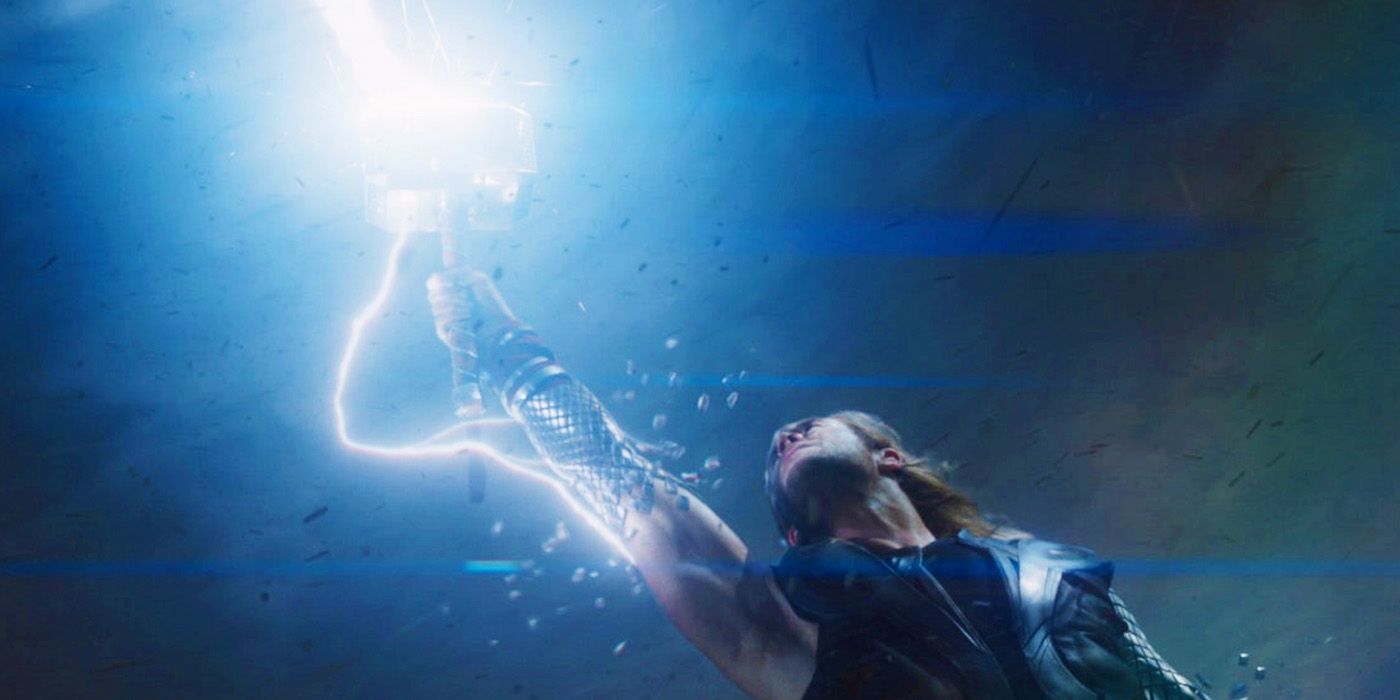 Chris Hemsworth's Thor creating lightning with Mjolnir