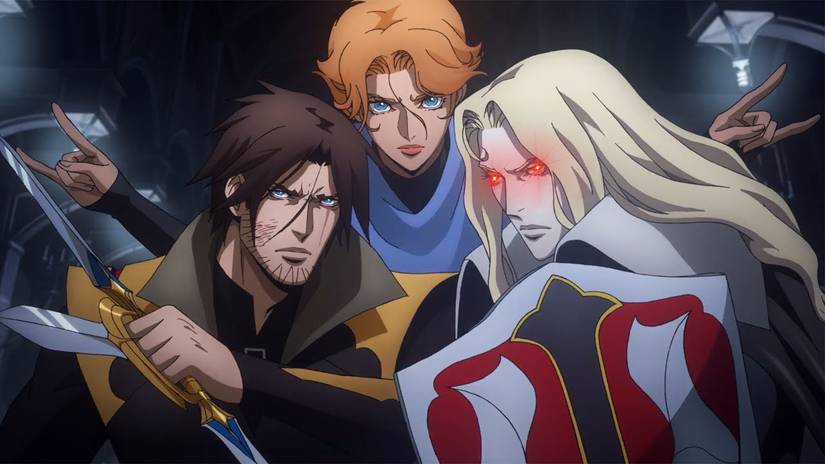 Trevor, Sypha i Alucard przygotowują się na spotkanie z Draculem w Castlevania