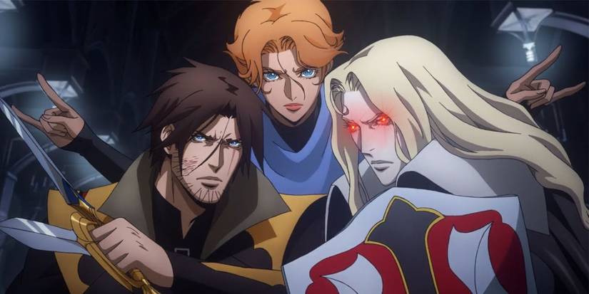Trevor, Sypha, and Alucard brace themselves for Dracula in Castlevania.