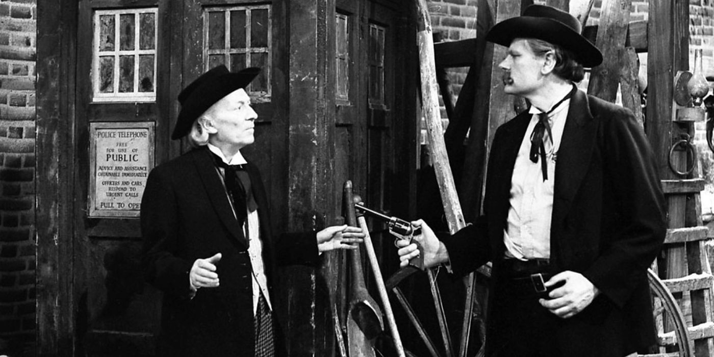 The First Doctor (William Hartnell) and Wyatt Earp in the Doctor Who serial The Gunfighters