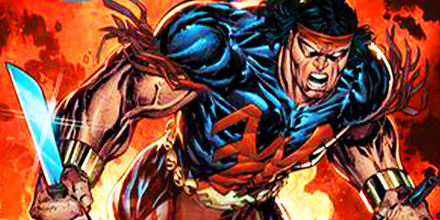 Warpath attacking with vibranium knives in Marvel Comics