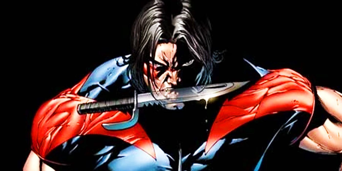 Warpath holding a knife in his mouth in Marvel Comics