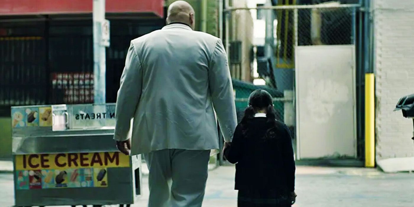 Wilson Fisk walking away with young Maya Lopez in Echo trailer