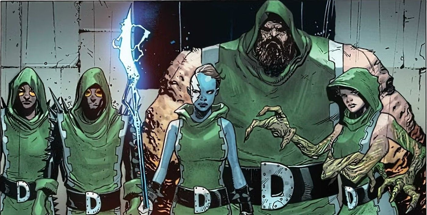 panel from X-Men #29, featuring the members of Doctor Doom’s Latverian mutant legion