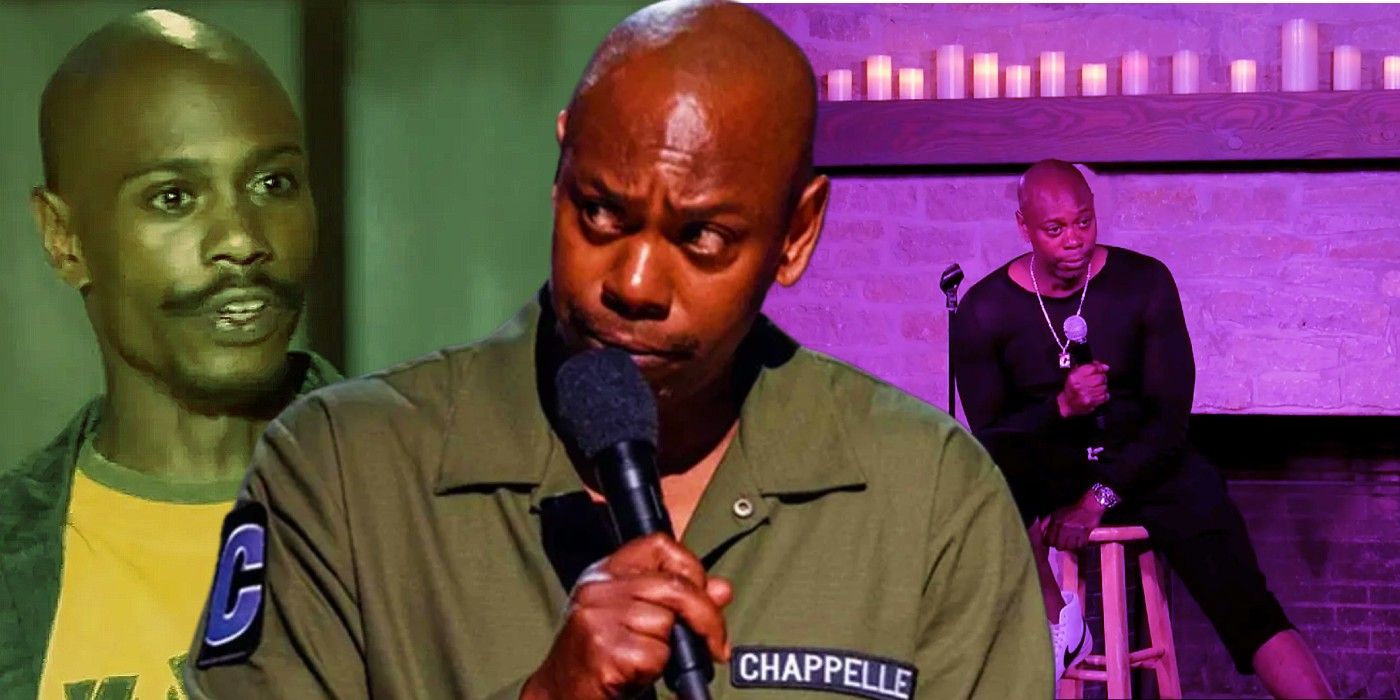 Collage of Dave Chappelle doing stand-up comedy