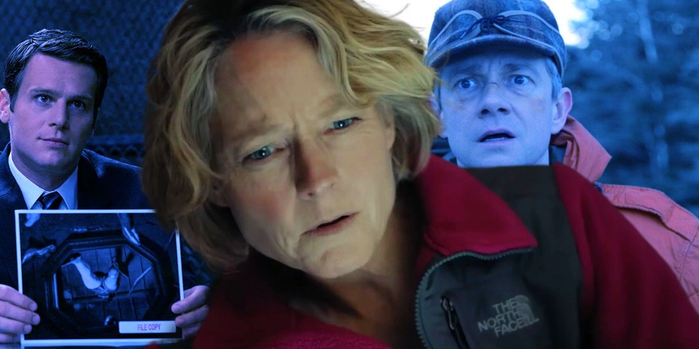 Split image of Mindhunter, True Detective: Night Country, and Fargo