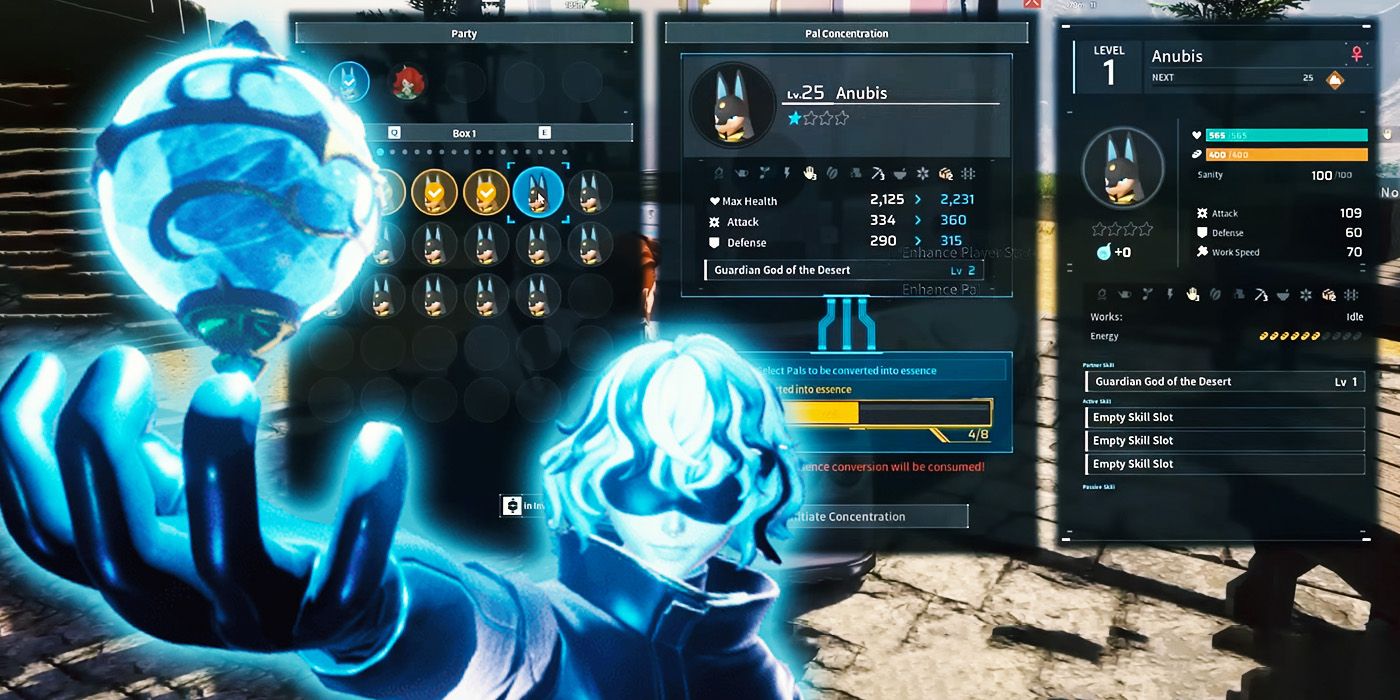 Игрок с меню слияния в фоне из Palworld