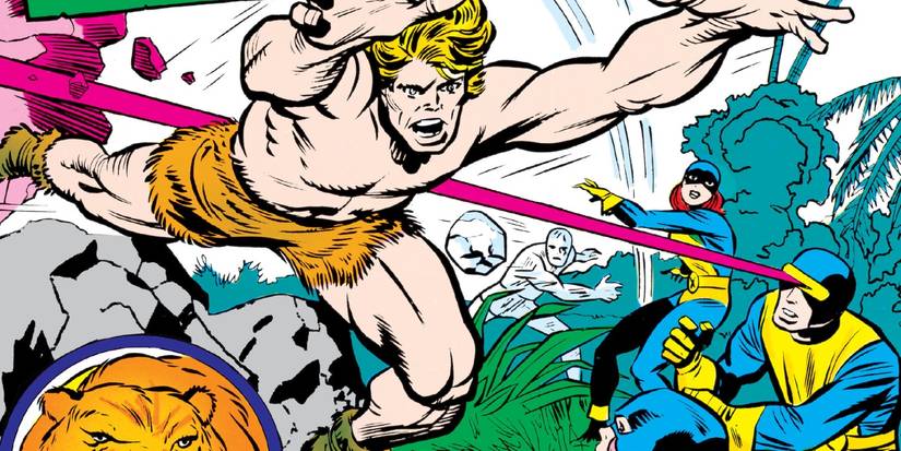 Ka-Zar fighting the X-Men in the Savage Land.