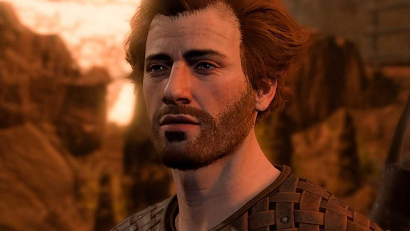 Brem the Human trader from Baldur's Gate 3 stands in an orange-lit environment.