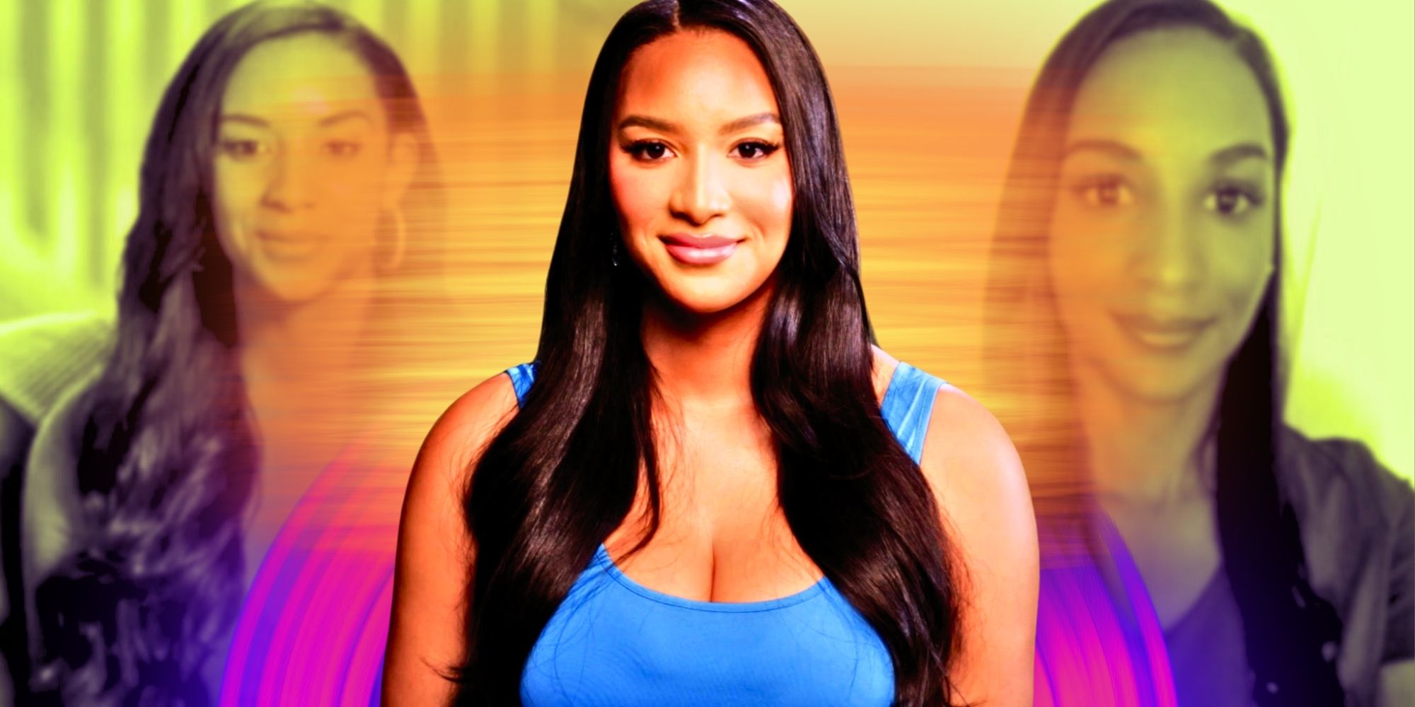 90 Day Fiancé The Single Life - Chantel Everett in blue dress from season 4 with photos of her from before makeover