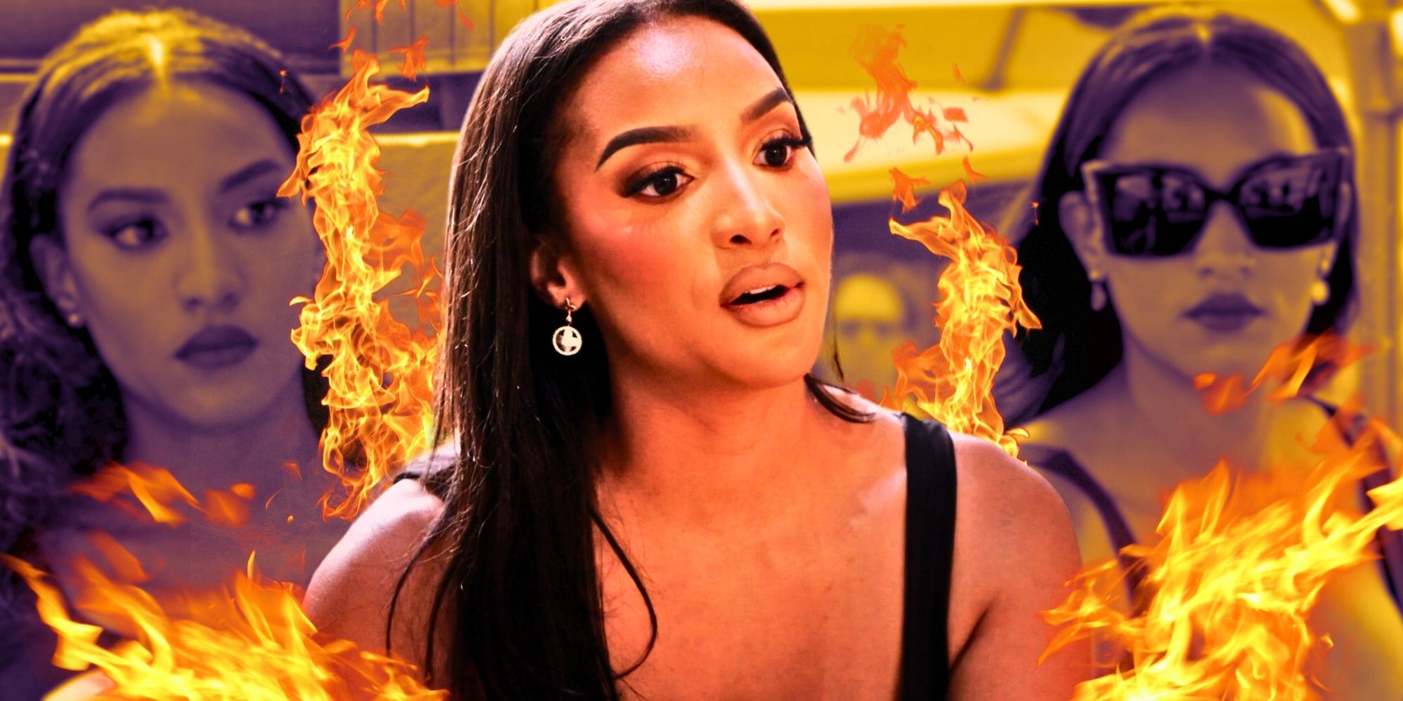 90 Day: The Single Life's Chantel Everett fire montage looking upset and surrounded by flames