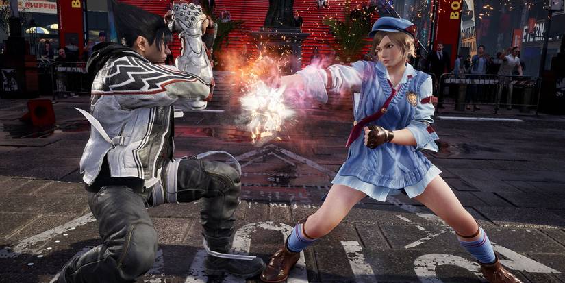 Asuka throwing a punch at Jin Kazama in Tekken 8.
