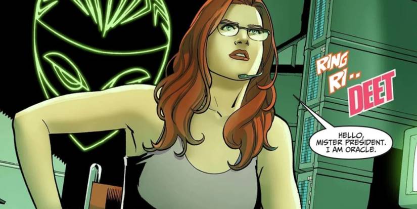 Barbara Gordon talking to the President on a headset in Batgirl