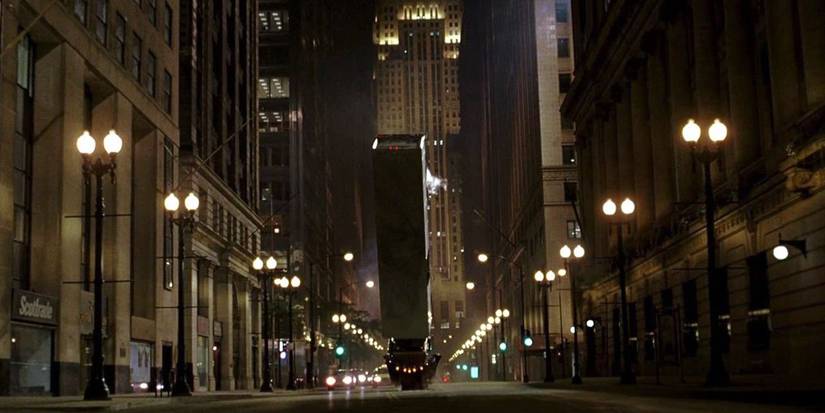 A truck flipping over in The Dark Knight