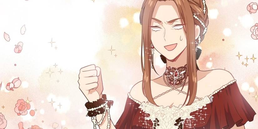Beware the Villainess! annoyed while wearing an expensive-looking dress