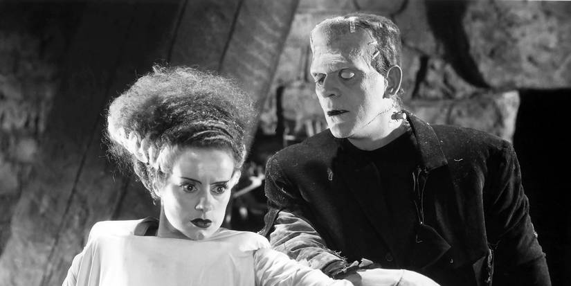 Boris Karloff como a Criatura e Elsa Lanchester como A Noiva em A Noiva de Frankenstein